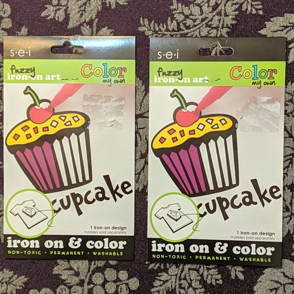 2 SEI Fuzzy Iron-on and Color Cupcakes about 4"h
